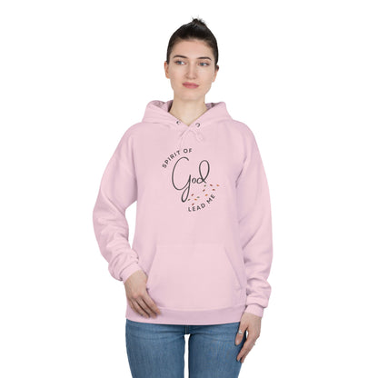 Light pink Spirit Lead Me hoodie with Spirit of God-themed design worn by a woman with jeans
