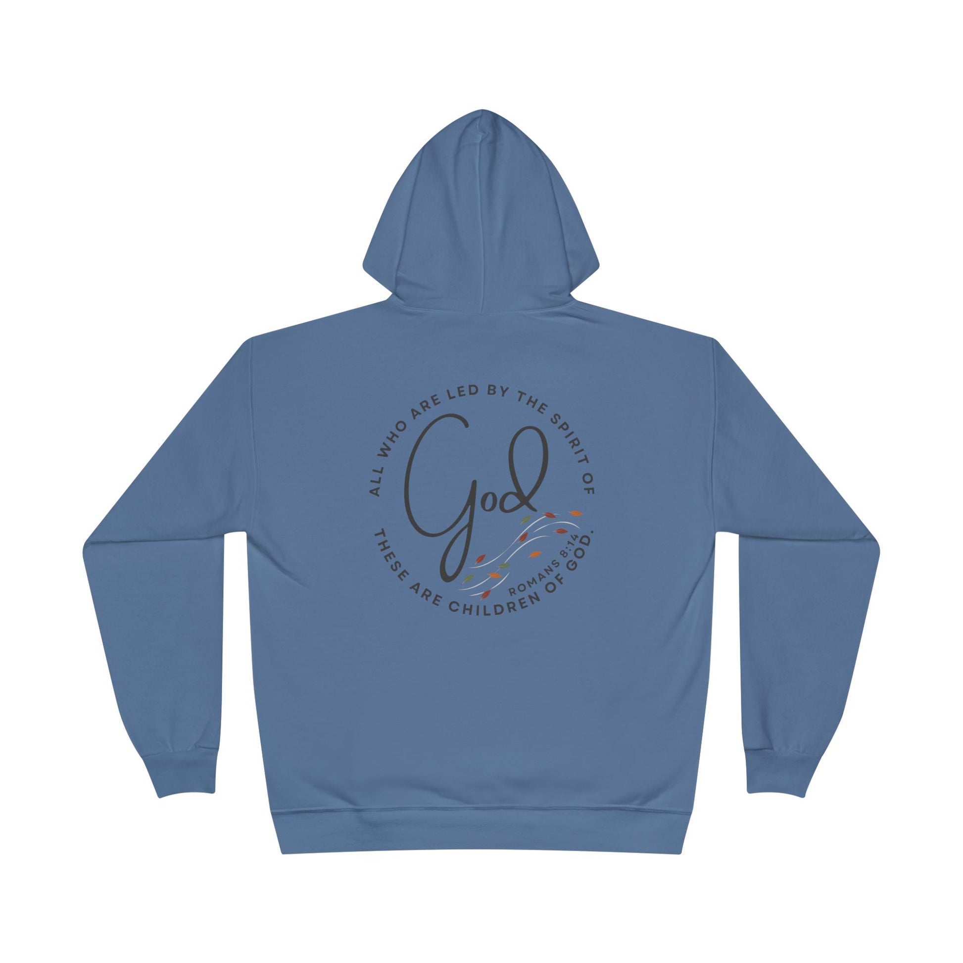 Blue Spirit Lead Me hoodie with Romans 8:13 text design on the back by Logos Co.