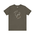 Logos army green Spirit Lead Me shirt with circular God script design on front