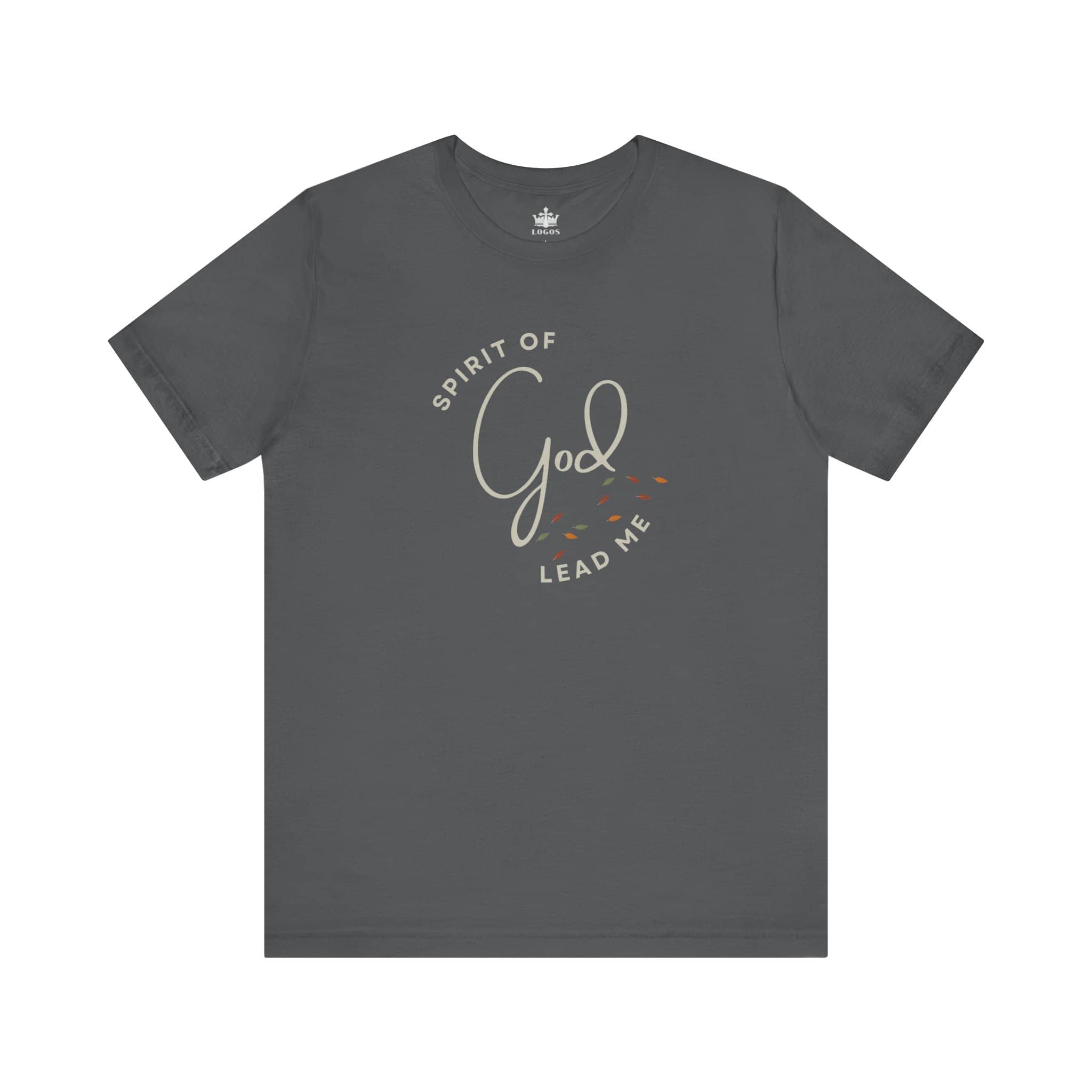 Asphalt Spirit Lead Me shirt with spiritual quote design in beige and orange accents
