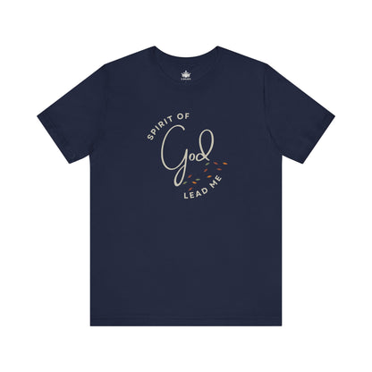Navy Spirit Lead Me shirt with Spirit of God text and leaf design by Logos