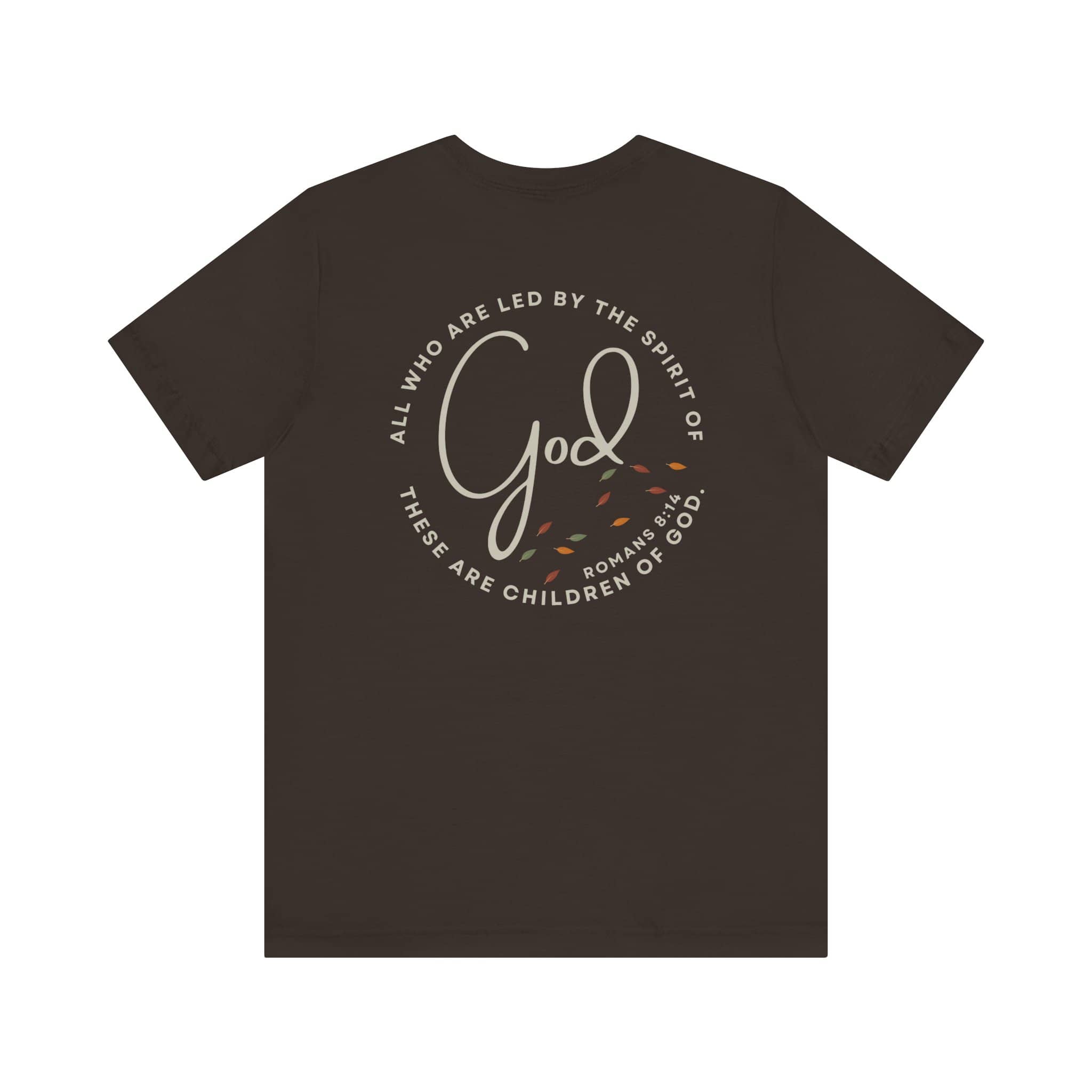 Logos Spirit Lead Me shirt with inspirational God quote and autumn leaf design on dark fabric