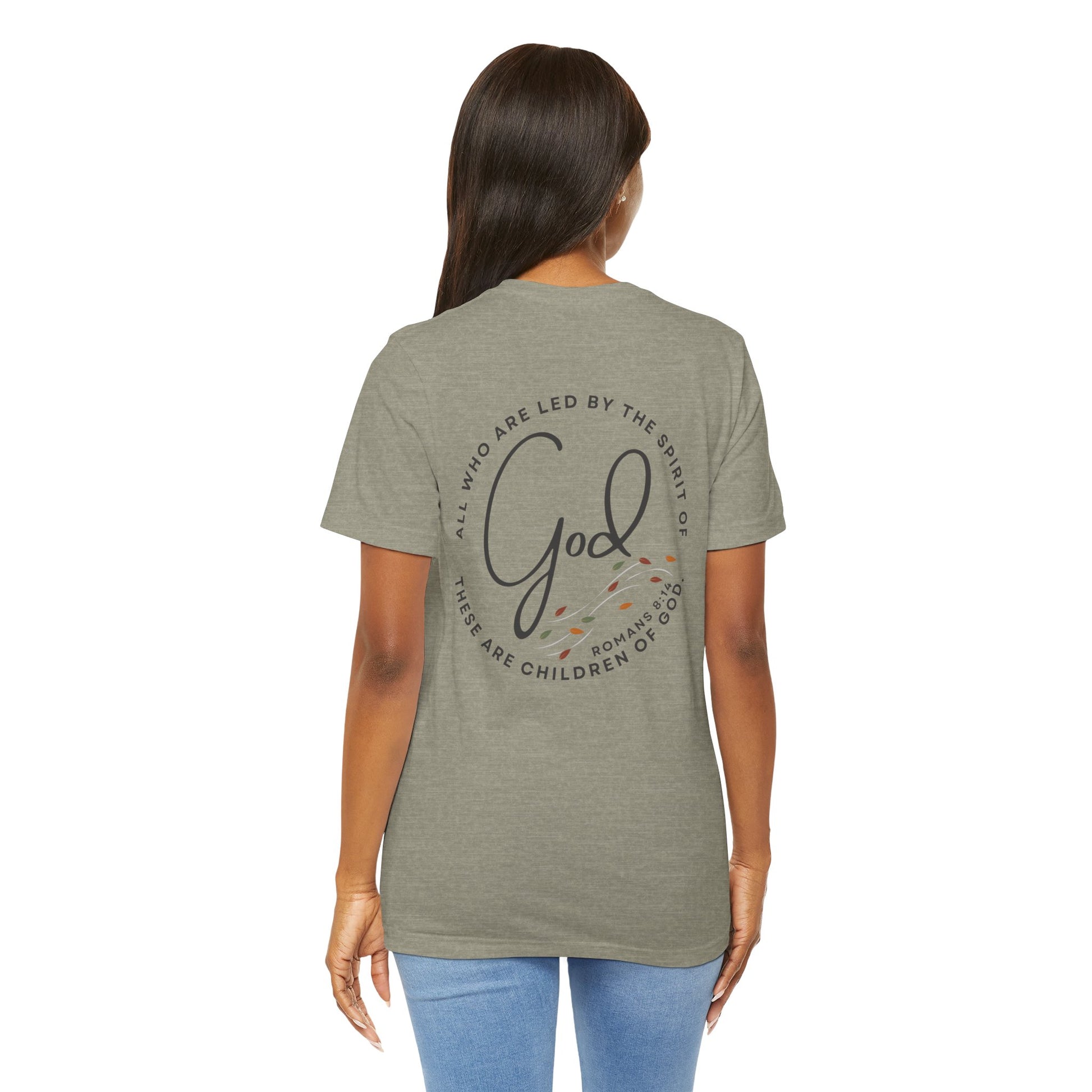 Back view of Spirit Lead Me shirt by Logos with script and inspirational Bible verse design