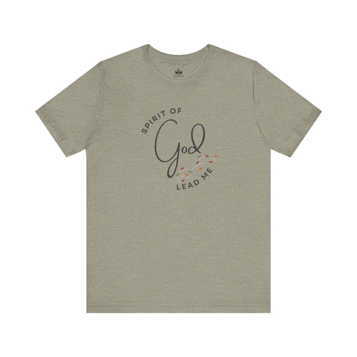 Logos Spirit Lead Me shirt in gray with Spirit of God text and decorative design on the front