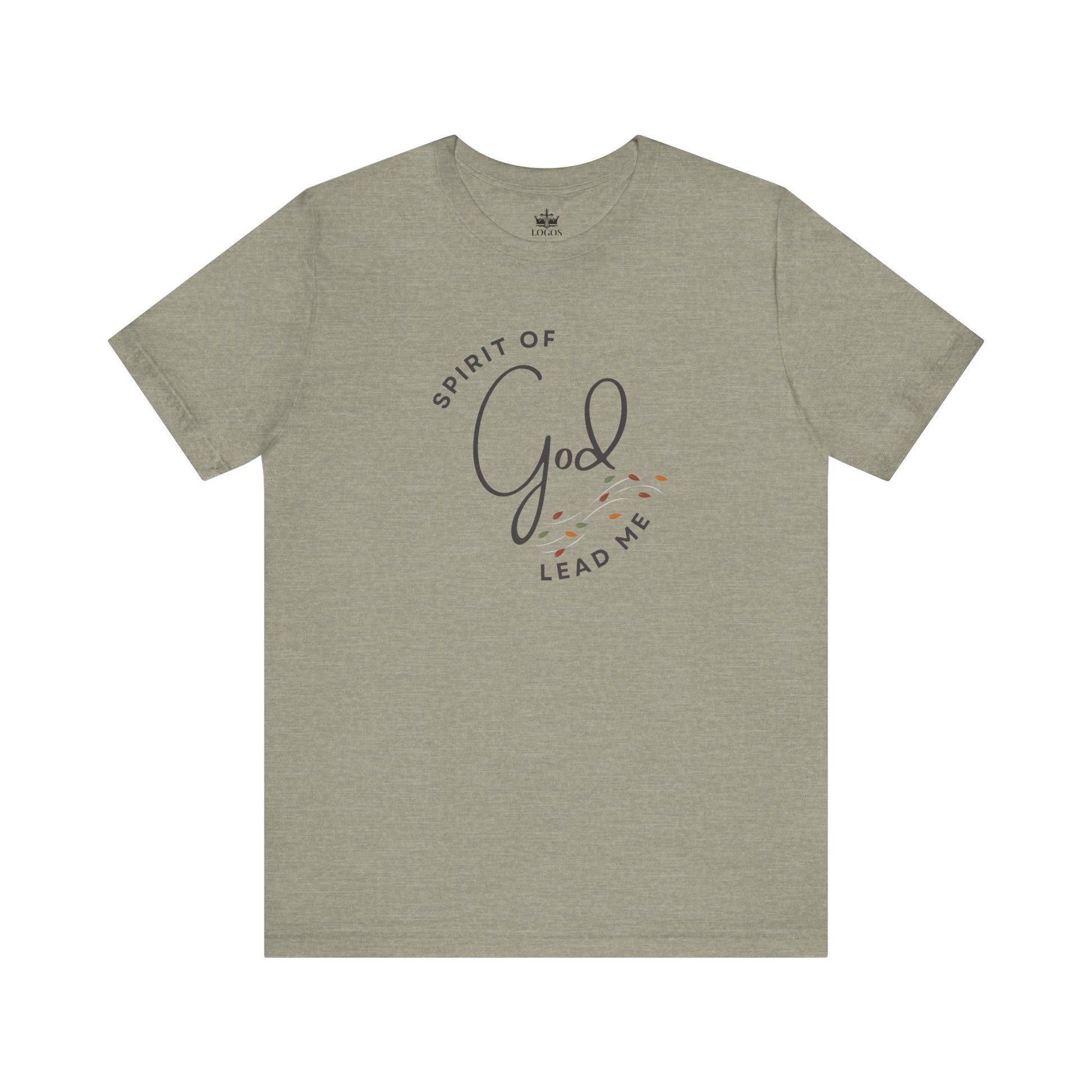 Logos Spirit Lead Me shirt in gray with Spirit of God text and decorative design on the front
