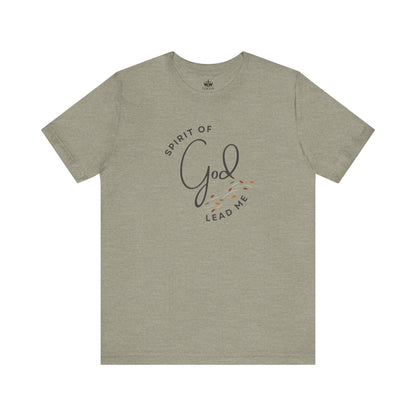 Logos Spirit Lead Me shirt in gray with Spirit of God text and decorative design on the front