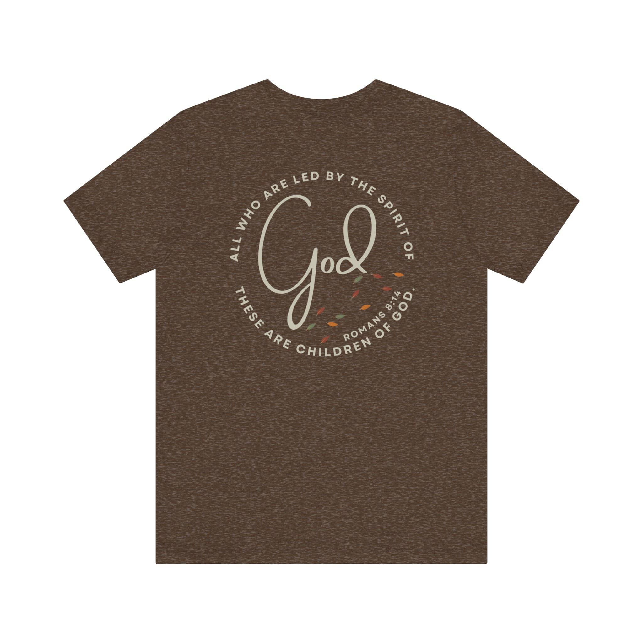 Logos heather brown Spirit Lead Me shirt with God text and inspirational Bible verse design