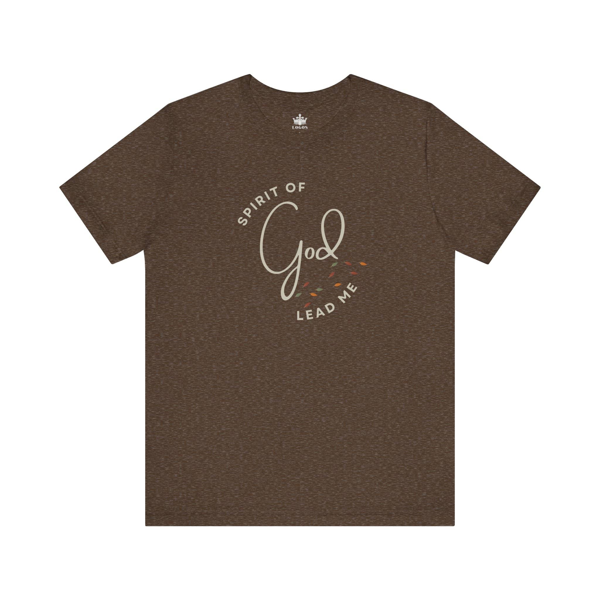 Heather Brown Spirit Lead Me shirt with God text and spirit of lead me design from Logos