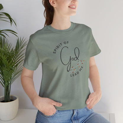 Logos Spirit Lead Me shirt in sage green worn by woman with casual jeans 