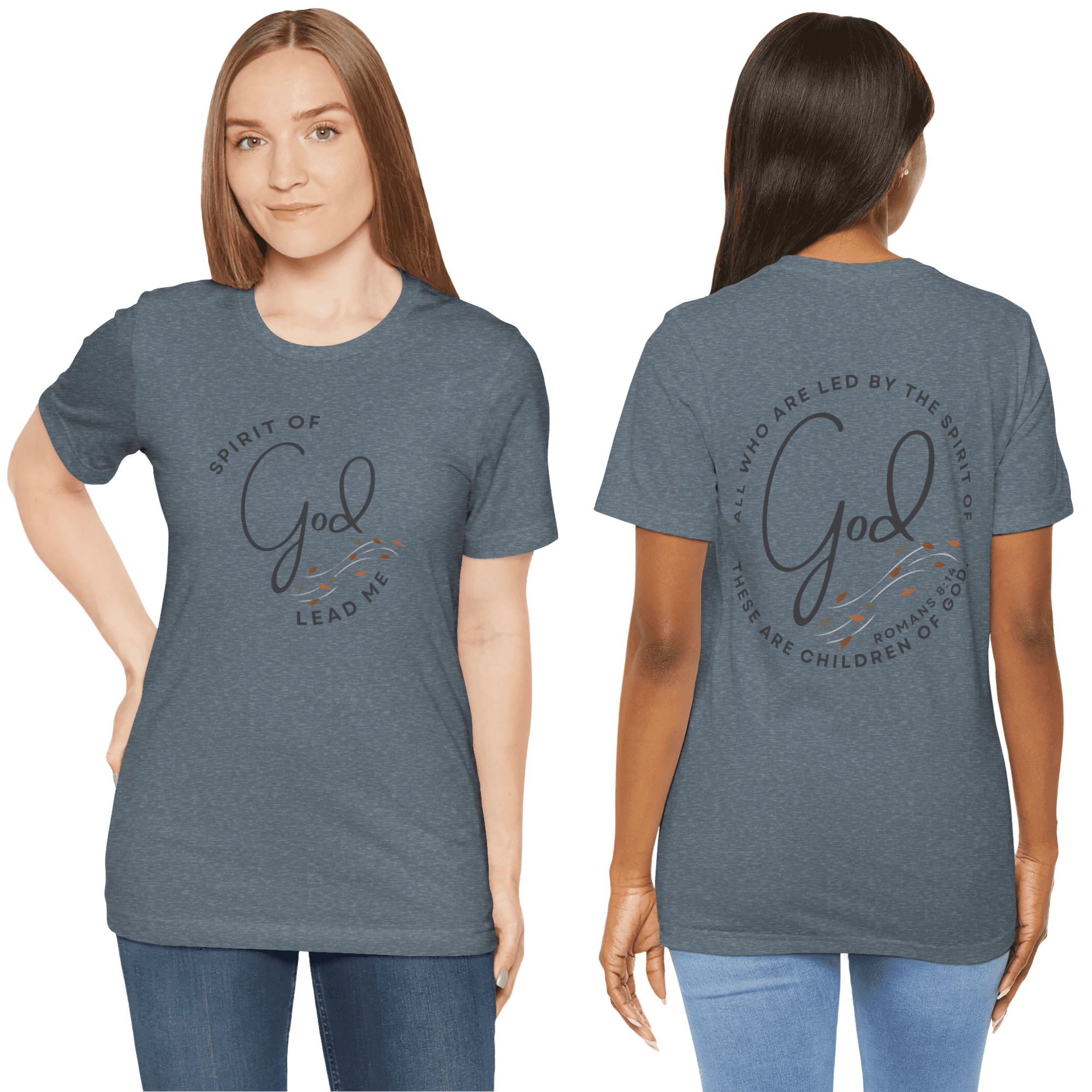 Spirit Lead Me shirt in navy blue with front and back views featuring inspirational design