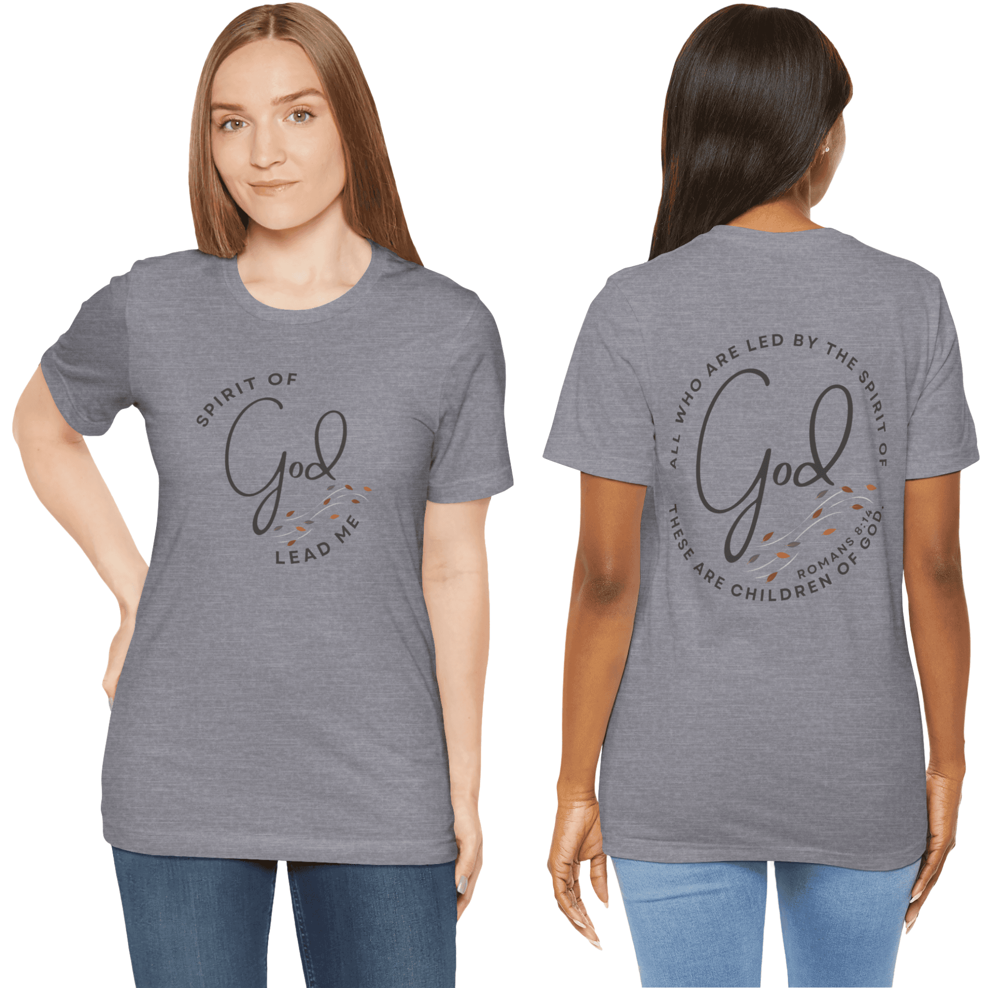 Spirit Lead Me shirt in gray featuring scripture on the front and back design