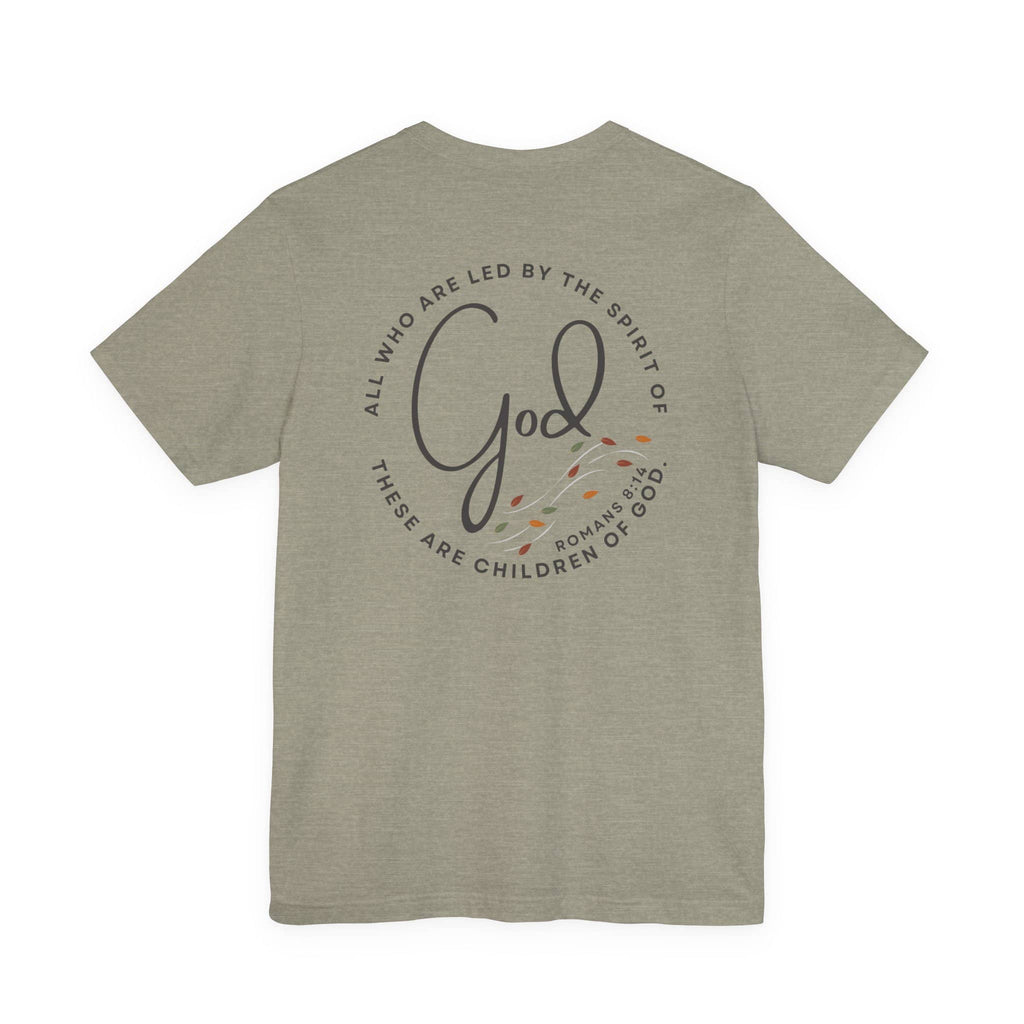 Spirit Lead Me shirt with scripture in olive green, featuring the phrase on the back view
