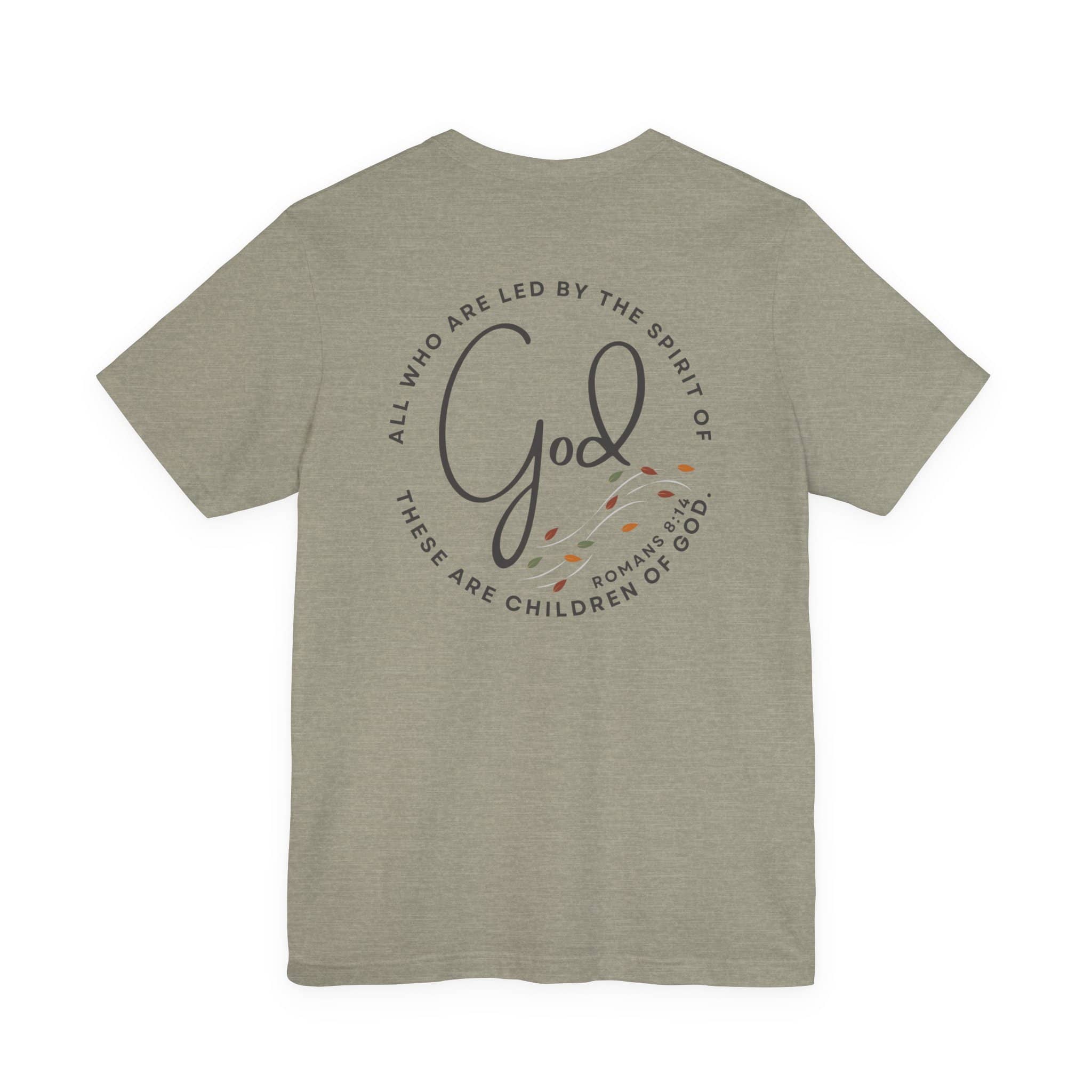 Spirit Lead Me shirt with scripture in olive green, featuring the phrase on the back view