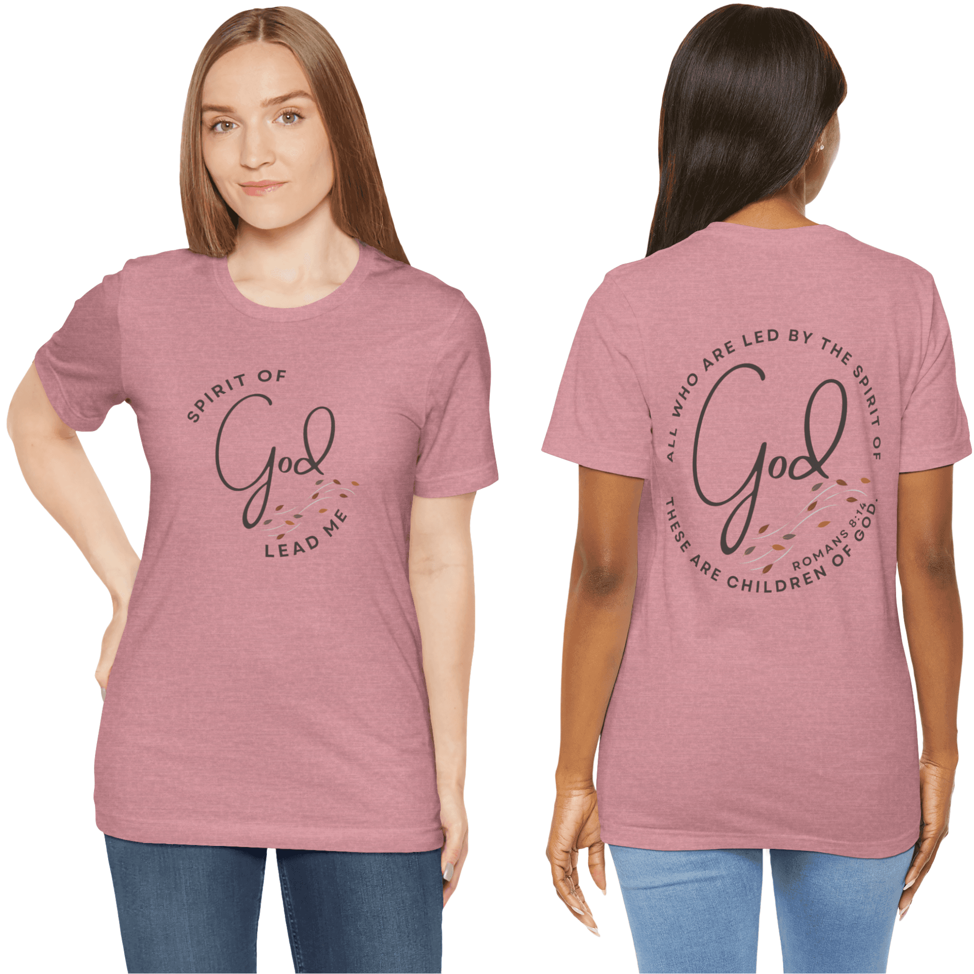 Spirit Lead Me shirt in dusty rose with front and back scripture design, perfect for faith-inspired fashion
