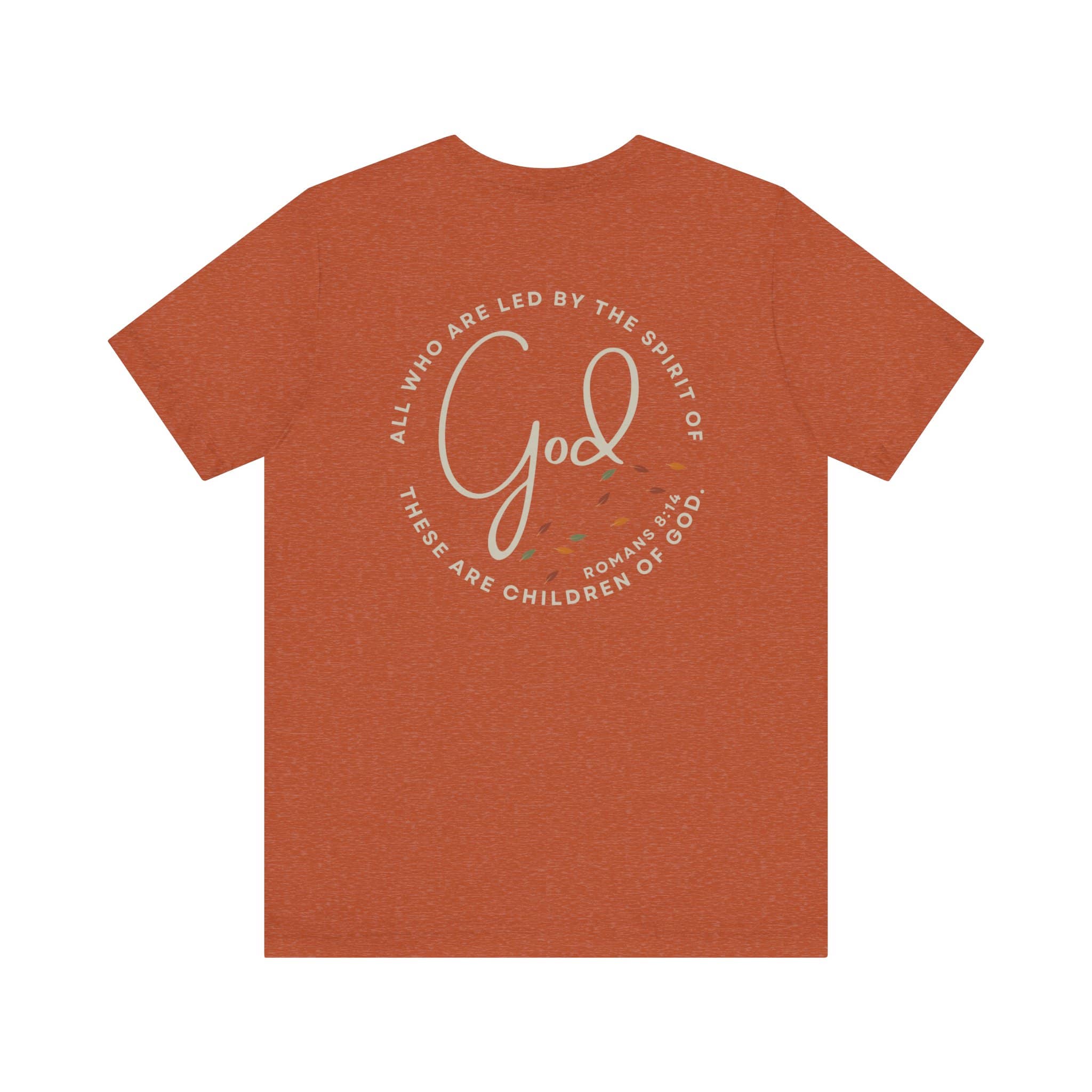 Logos Spirit Lead Me shirt in rust color with inspirational God scripture design on the back