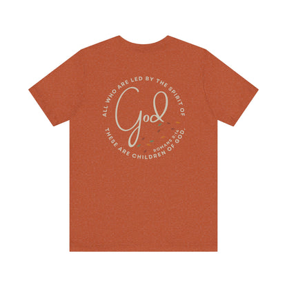 Logos Spirit Lead Me shirt in rust color with inspirational God scripture design on the back