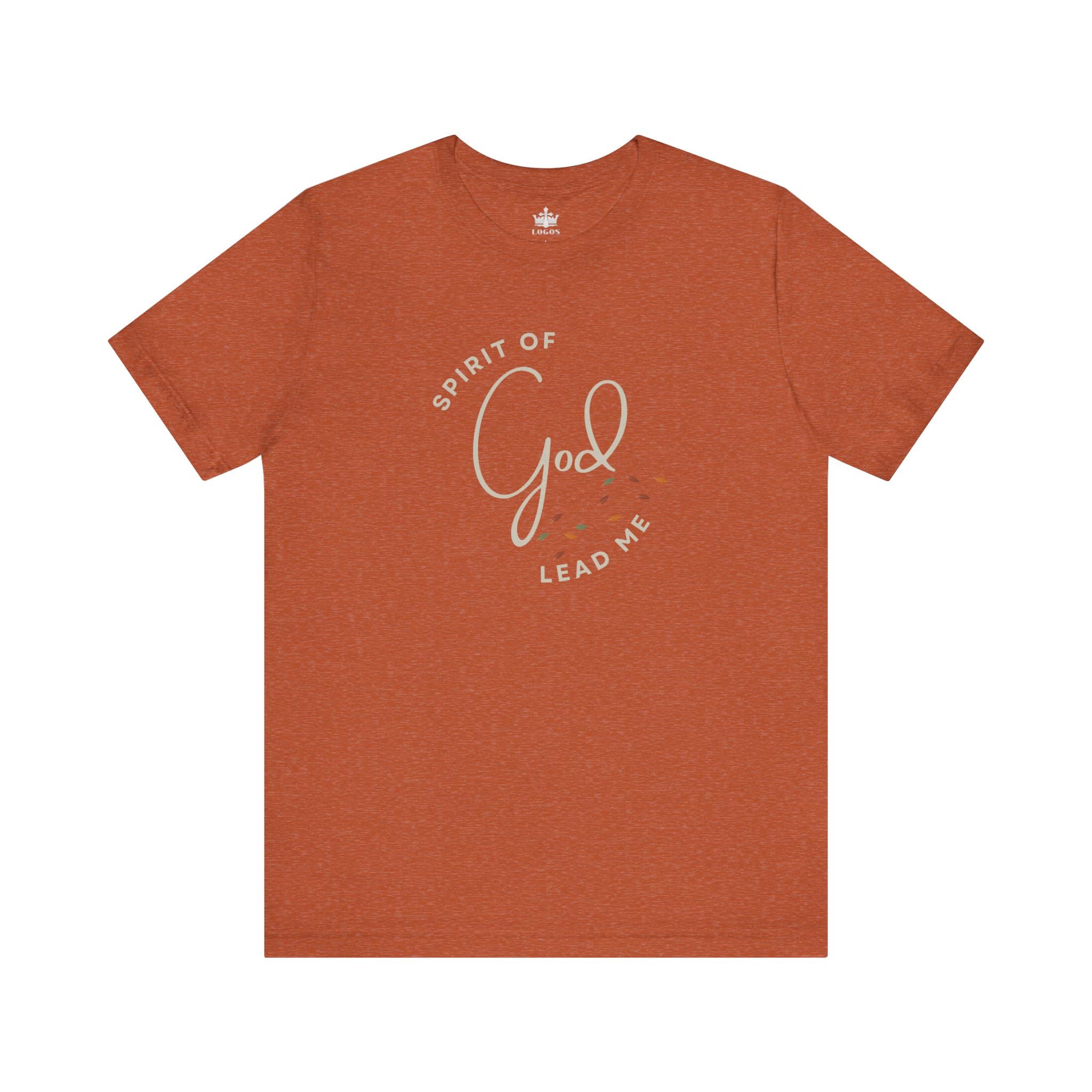 Rust-colored Spirit Lead Me shirt with God-themed spiritual text design on front