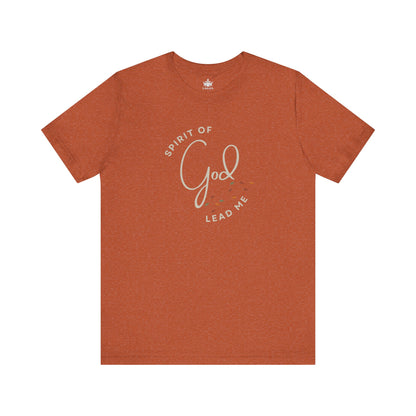 Rust-colored Spirit Lead Me shirt with God-themed spiritual text design on front