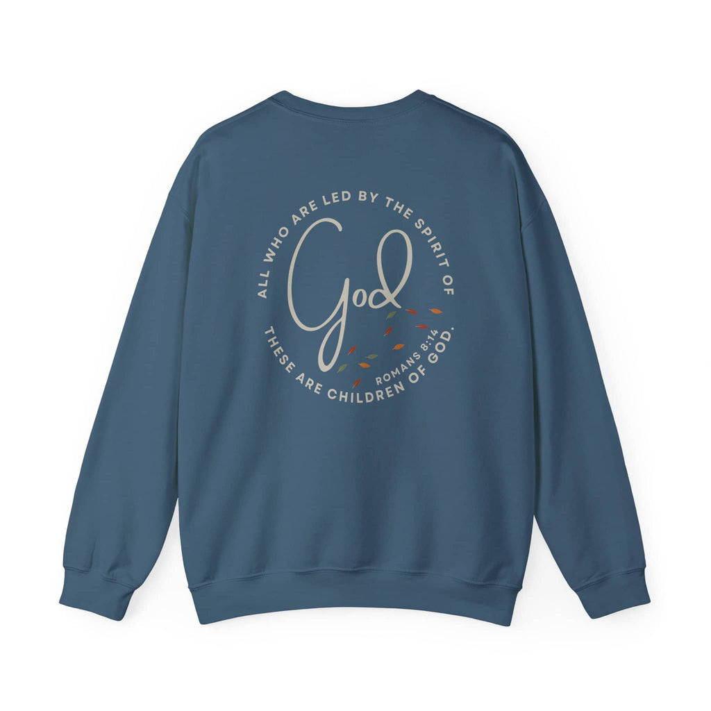 Logos Co. Spirit Lead Me sweatshirt in blue with inspirational God scripture design on the back