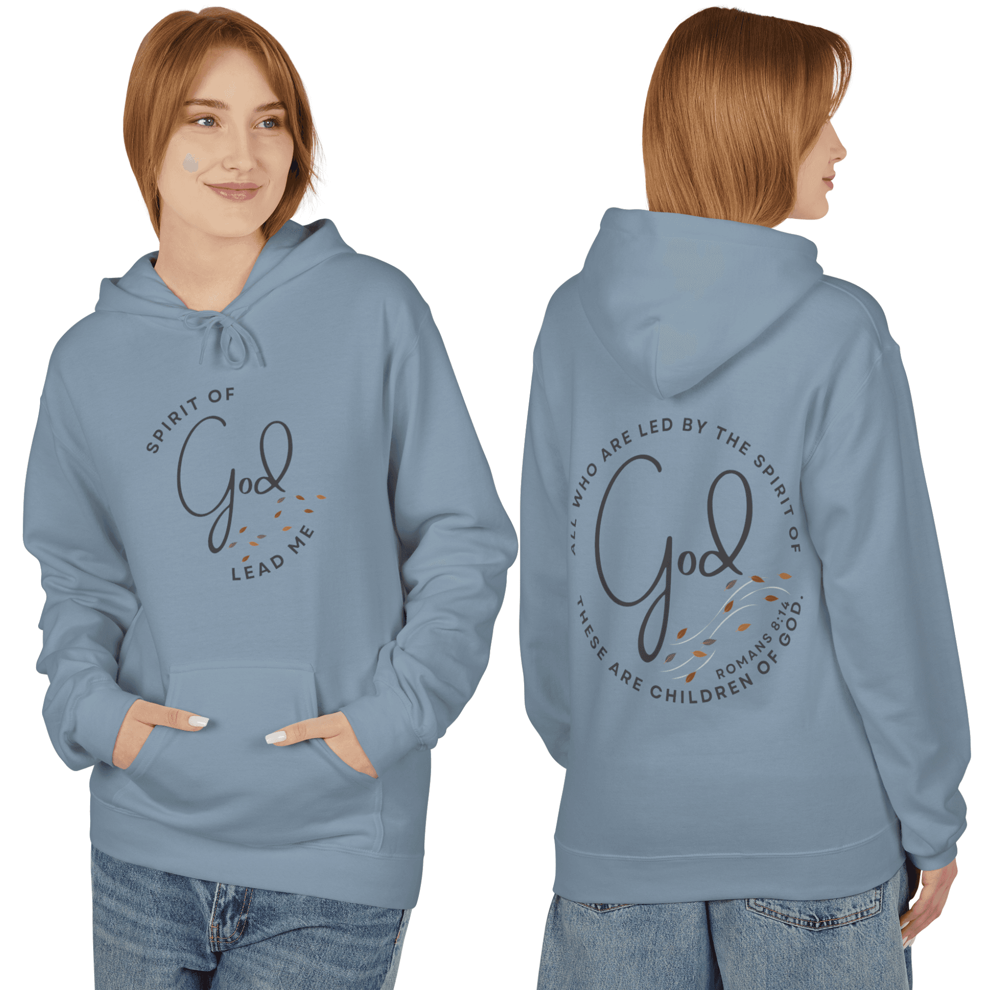 Light blue Spirit of God hoodie featuring inspirational text and a comfortable fit for everyday wear