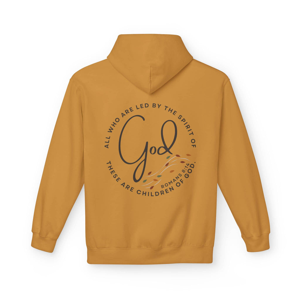 Spirit of God hoodie in mustard color with inspirational message on the back