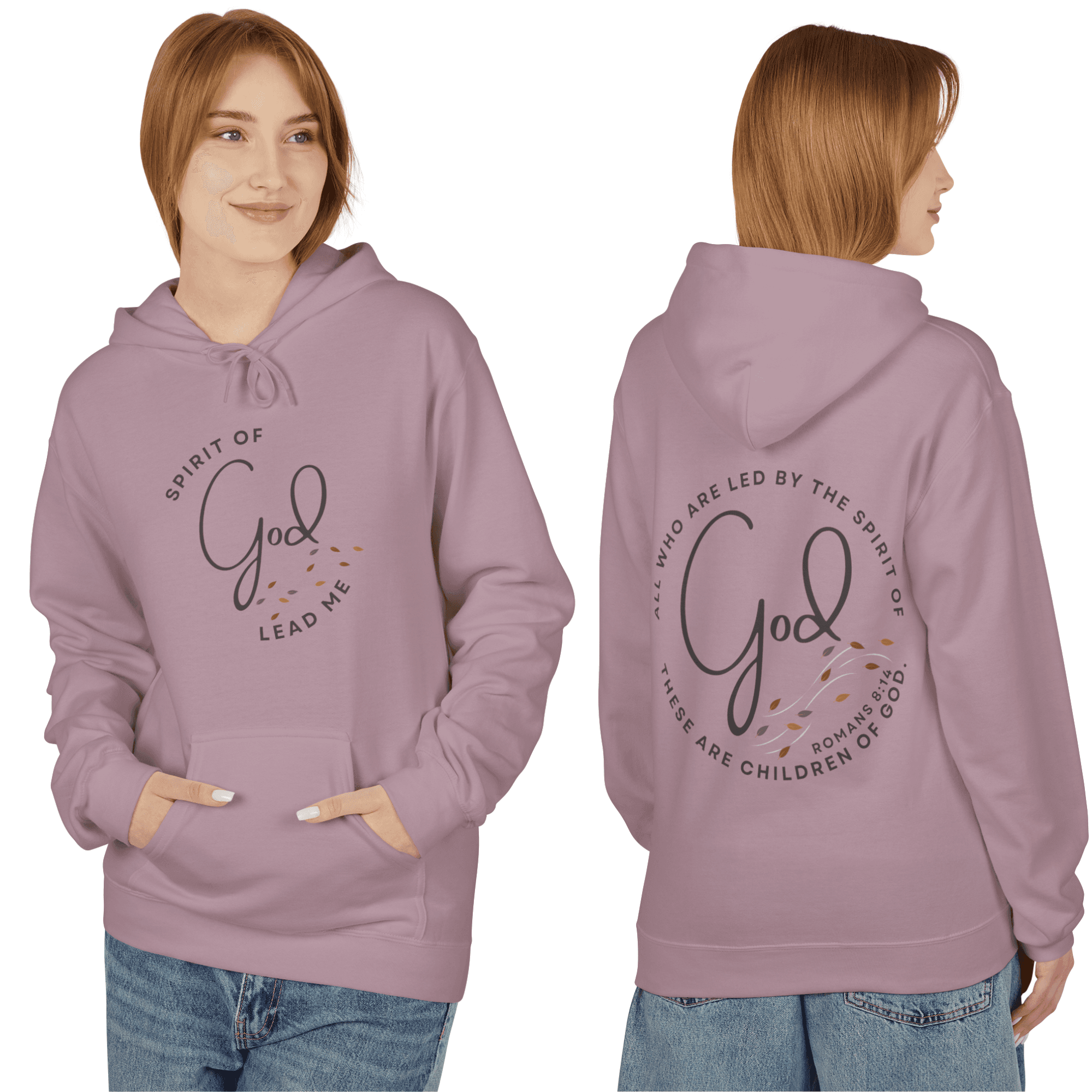 Lavender Spirit of God hoodie featuring inspirational text on back for comfort and style