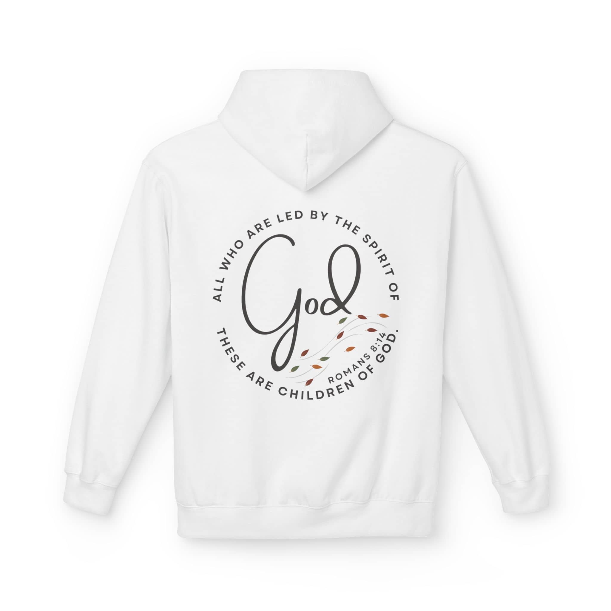 White Spirit of God hoodie featuring inspirational text and design on the back