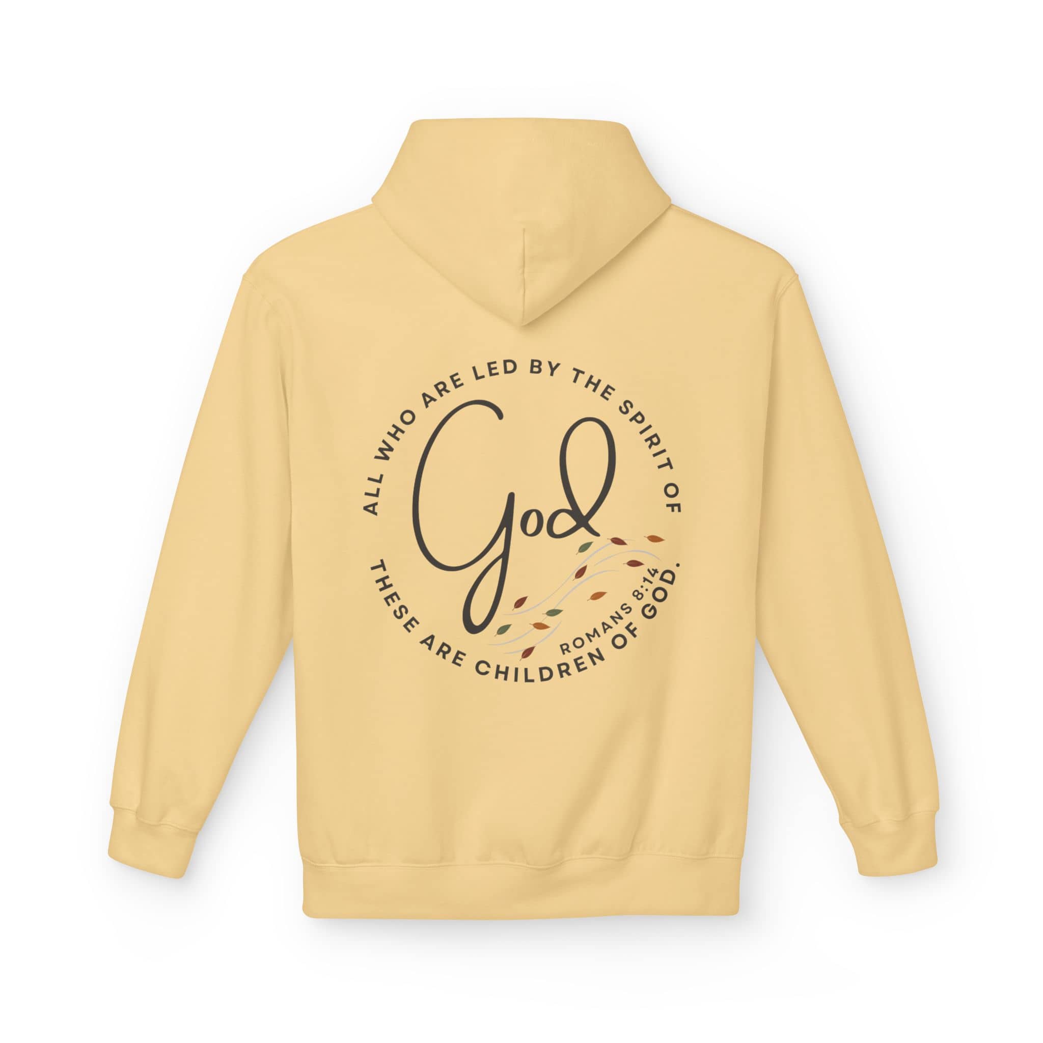 Spirit of God hoodie in yellow featuring inspirational quote on the back for a casual look