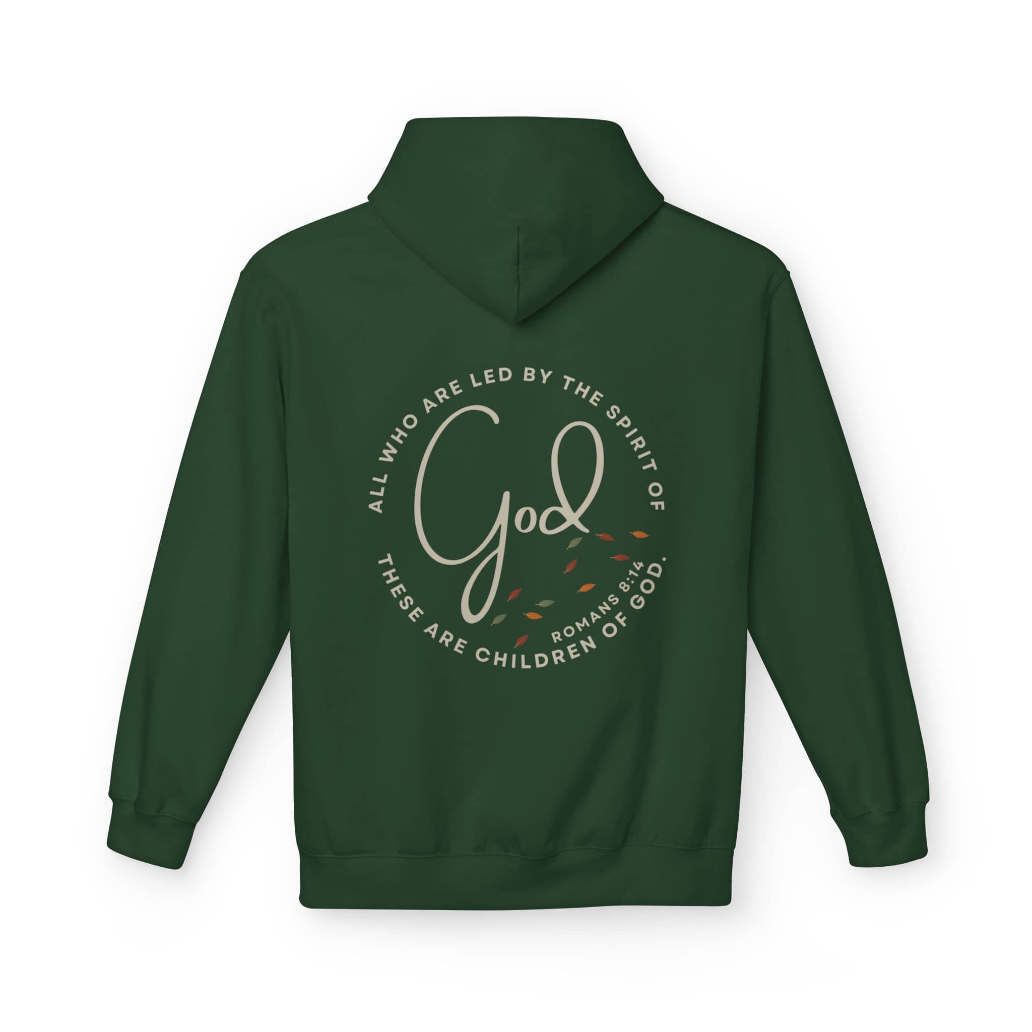 Spirit of God Lead Me sweatshirt in dark green with inspirational text and design on the back