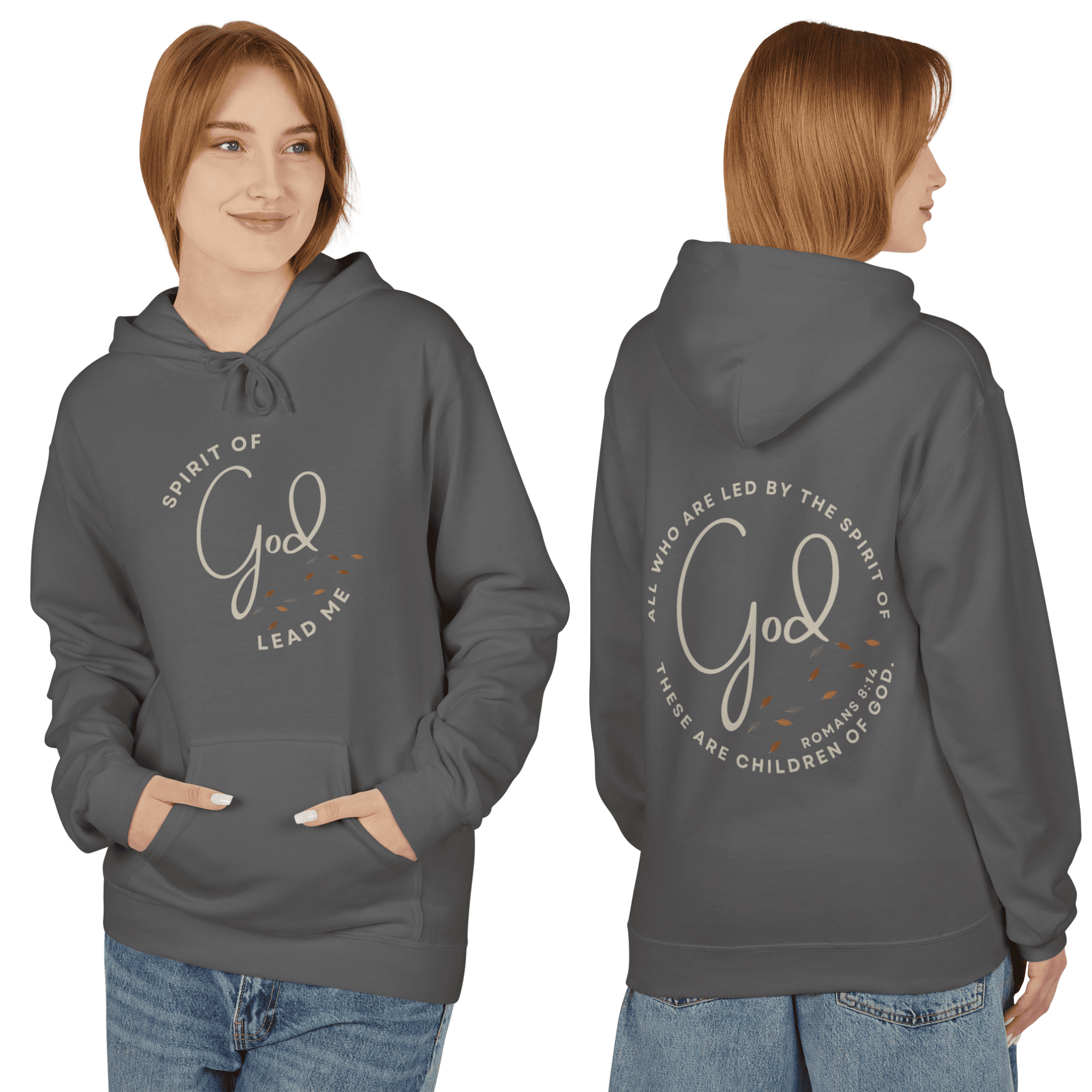 Spirit of God Lead Me sweatshirt in dark gray with a stylish front graphic design
