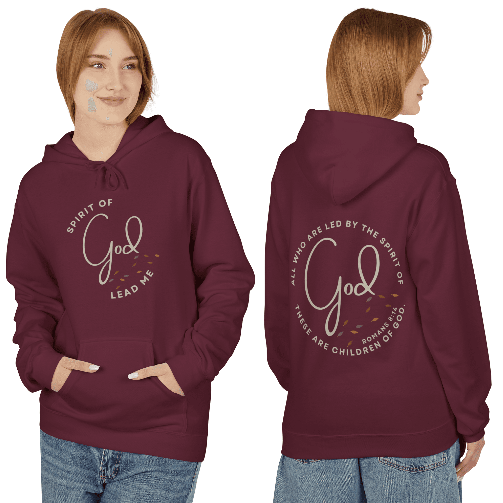 Maroon Spirit of God Lead Me sweatshirt featuring a cozy design and inspirational text
