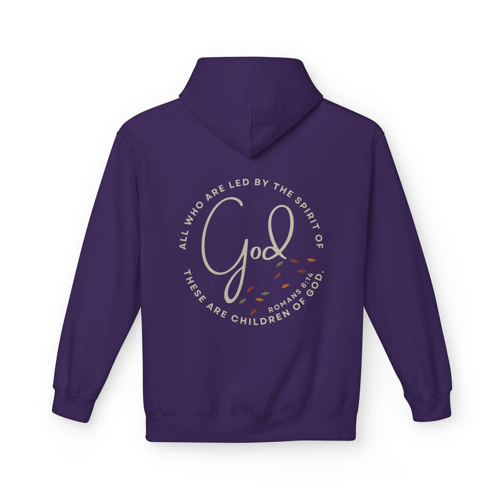 Purple Spirit of God Lead Me sweatshirt with uplifting text design on back