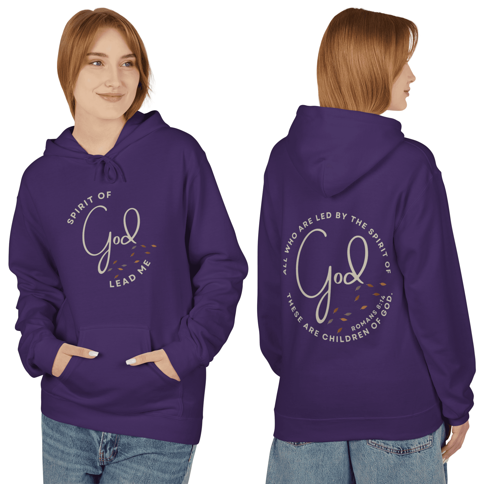 Purple Spirit of God Lead Me sweatshirt with front and back designs for stylish comfort