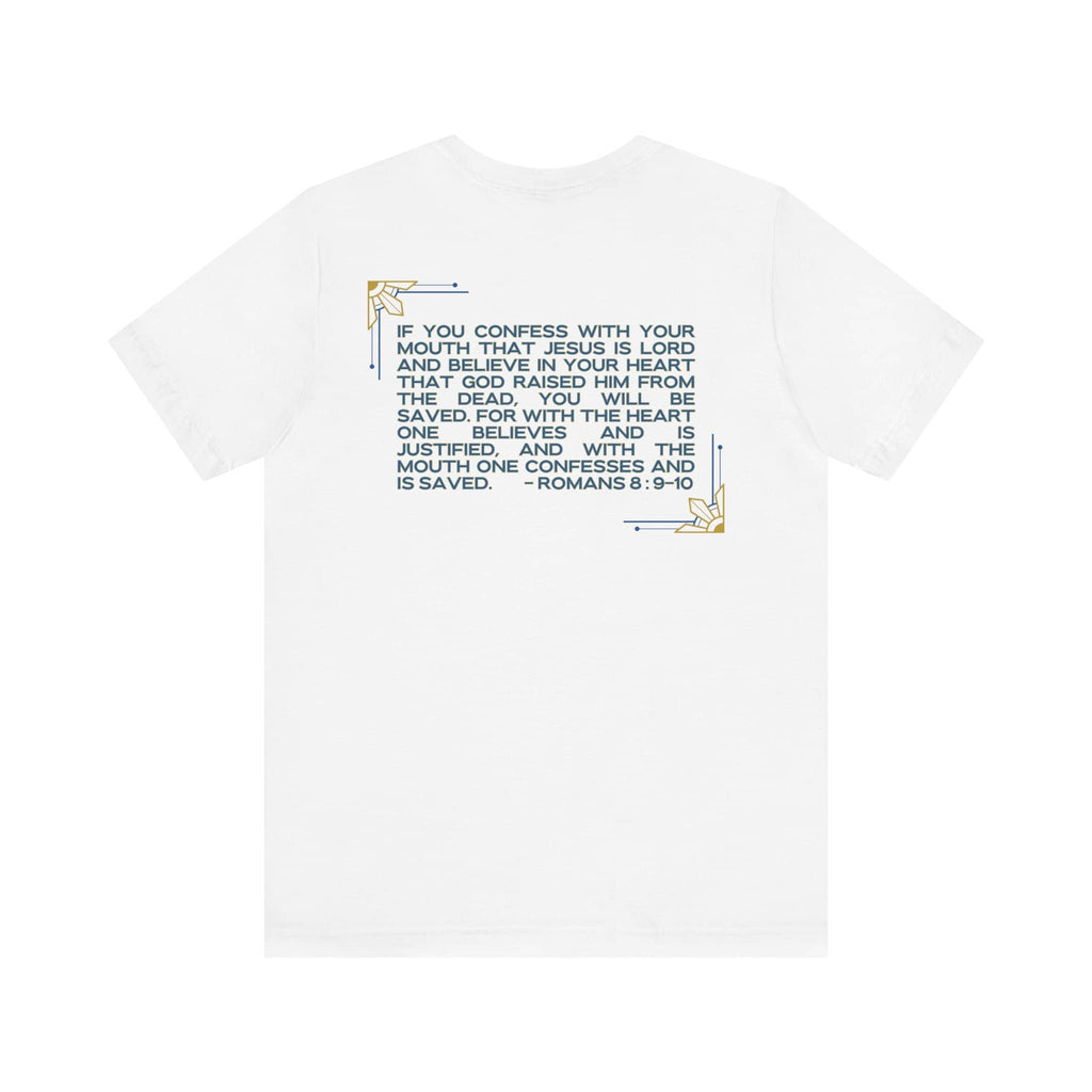 Logos Co. white Still Saving Souls shirt with Bible verse Romans 8:9-10 text design