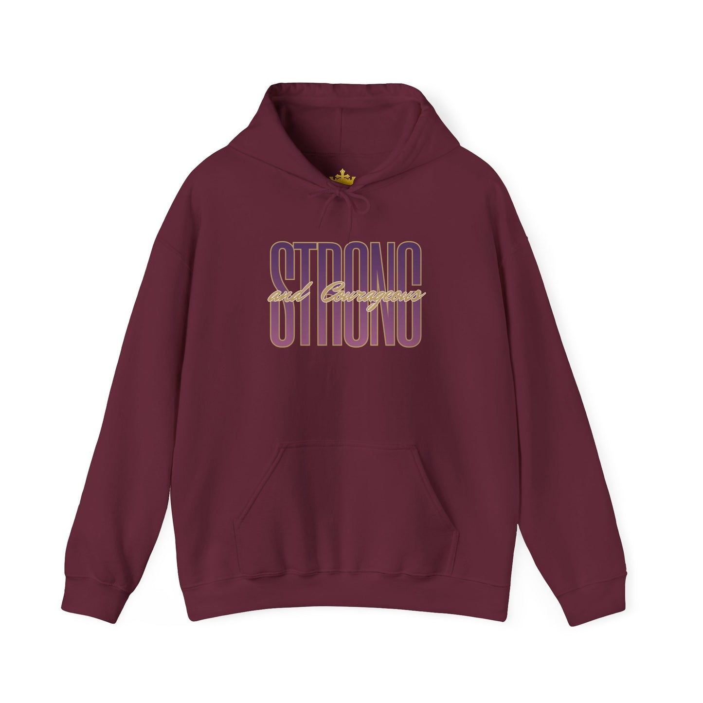 Maroon Strong and Courageous Bible verse hoodie with stylish text design for comfort and inspiration