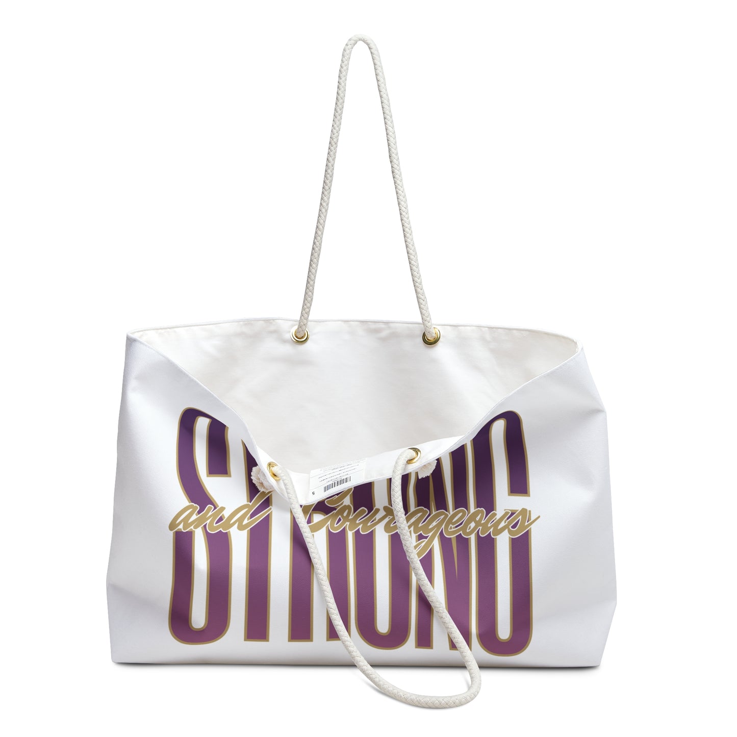 Strong and courageous Scripture bag with a spacious design and stylish rope handles