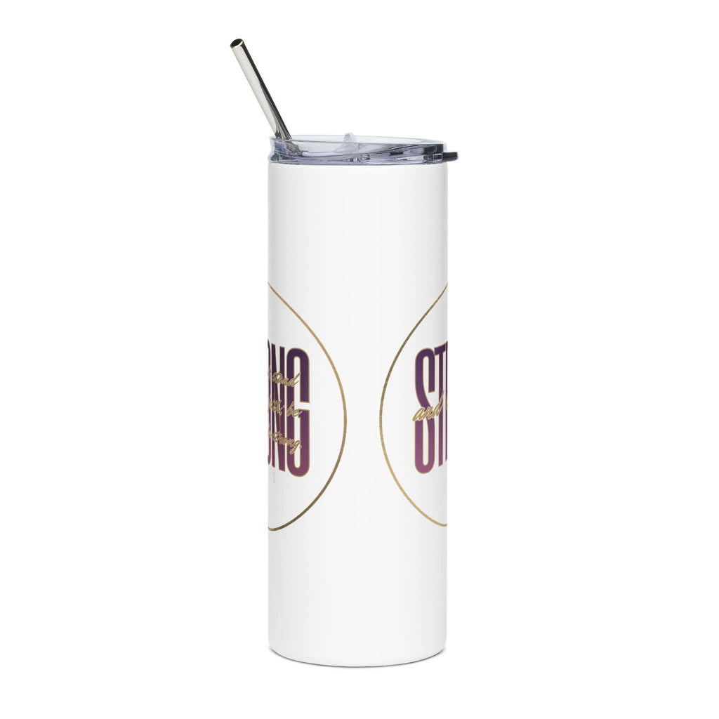 Strong & Courageous Tumbler in White with Inspirational Phrase on Side