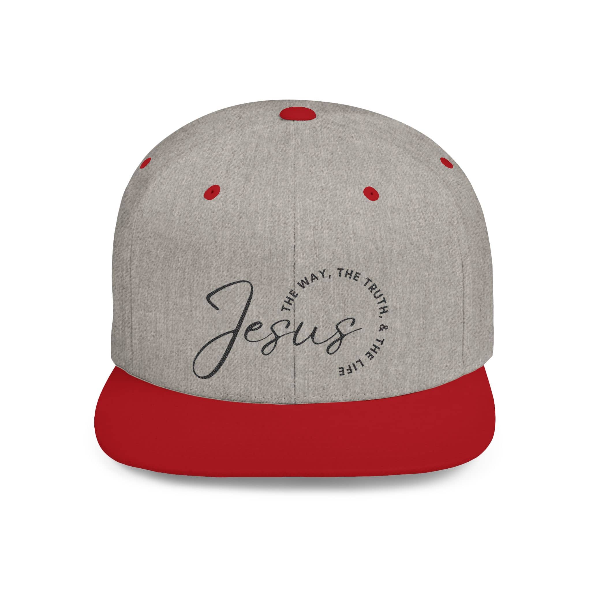 The way the truth the life hat featuring a stylish design with Jesus text on a gray and red cap