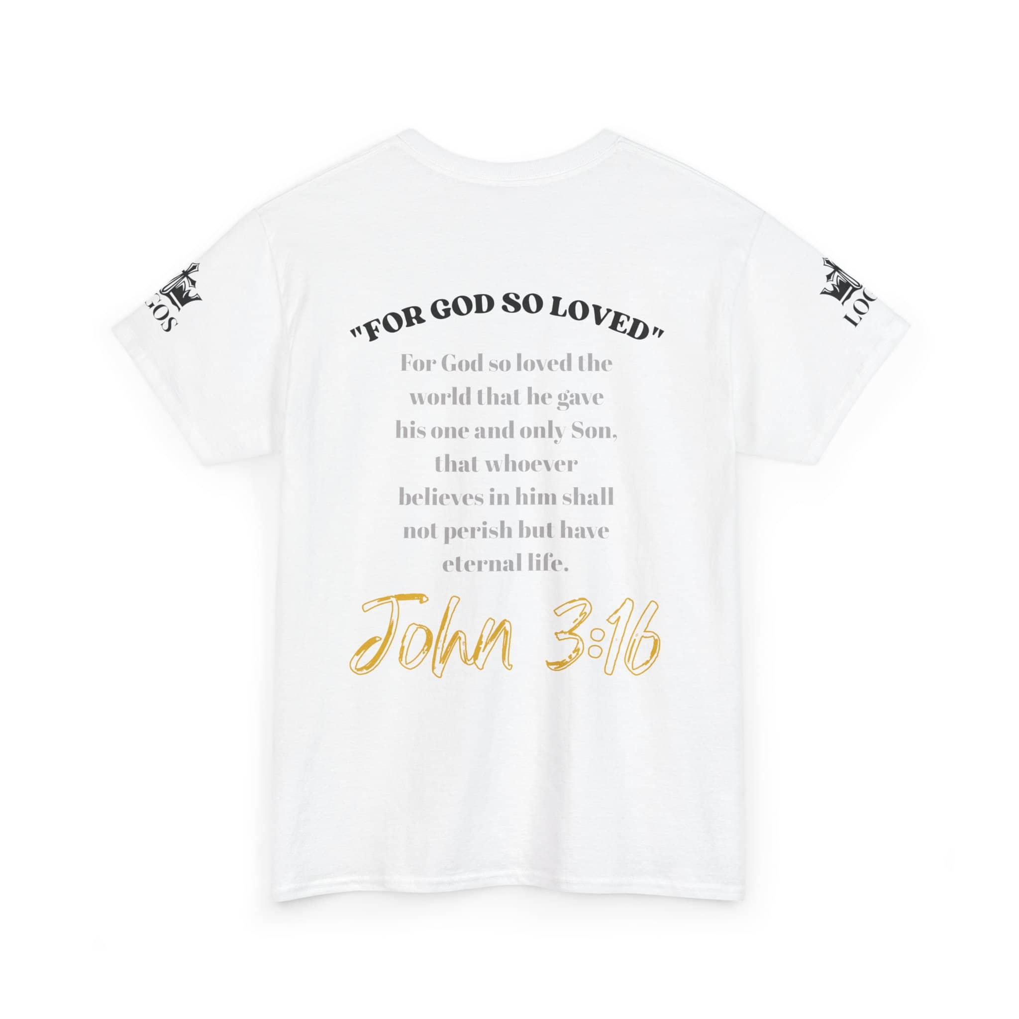 For God So Loved t-shirt featuring John 3:16 scripture on the back in a stylish design